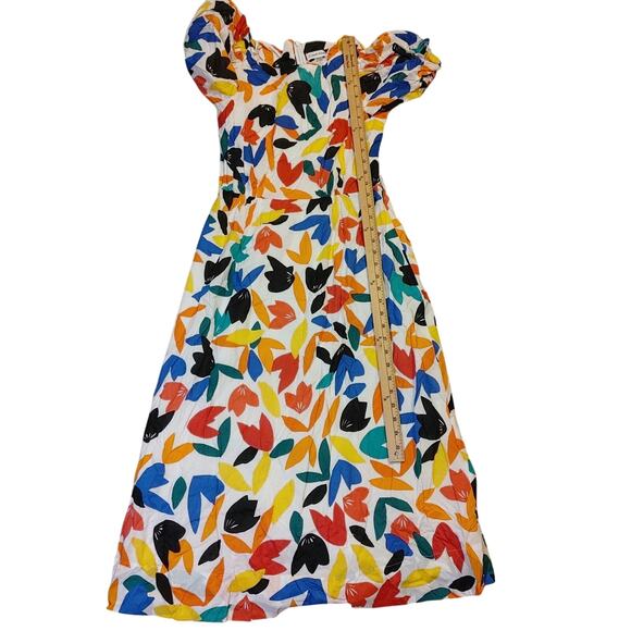 Calvin Klein Size 6 Dress Vibrant Abstract Puff Sleeve Midi Cotton Unique Trendy - Picture 7 of 10